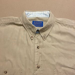 PENDLETON Mens Large Shirt Button Up Down Brown Beige Tan Short Sleeve